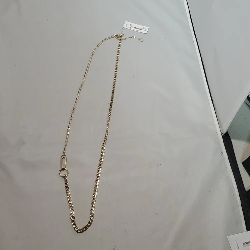 French connection gold mix chain pin  circle chain long necklace - Picture 5 of 6